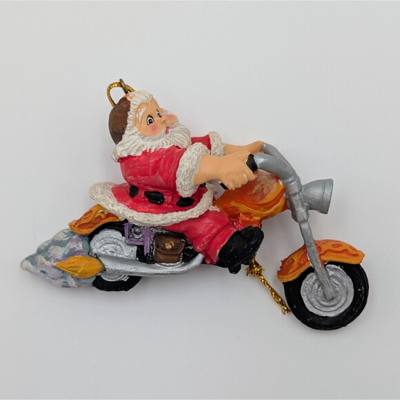 Motorcycle Santa Christmas Ornaments Set of 3 Hanging Resin Mr & Mrs Claus Biker - Picture 7 of 10